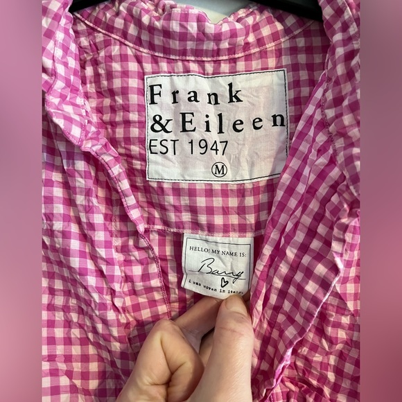 Frank & Eileen pink plaid crinkle shirt size M - Picture 4 of 7